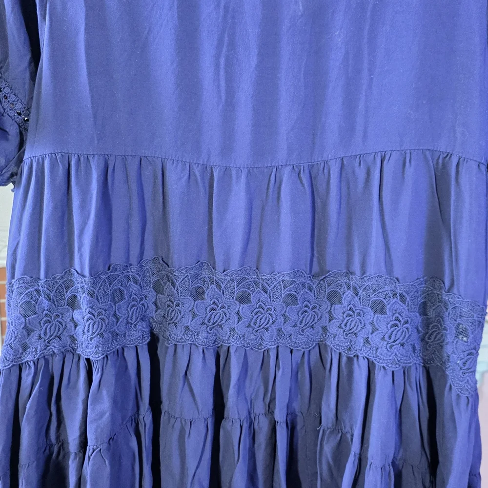 Altar'd State Navy Knit Boho Tiered Midi Dress Sz Small - Picture 9 of 11